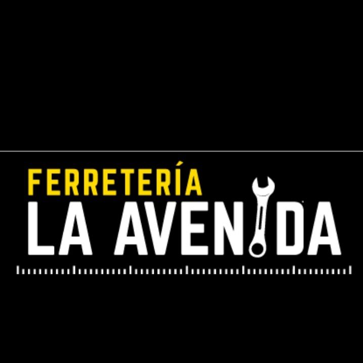 Logotipo de "Ferretería La Avenida". Fondo negro, texto amarillo y blanco y símbolo de llave inglesa.