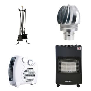 Herramientas para chimenea, tapa de chimenea, calentador de ambiente y calentador de gas portátil.