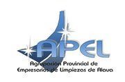 Logotipo de APEL con letras azules y efecto de estrella, para servicios de limpieza agrícola en Irapuato, México.