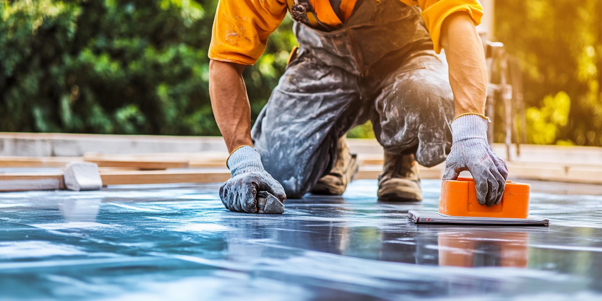 Un ouvrier du bâtiment, vêtu d'une chemise jaune.