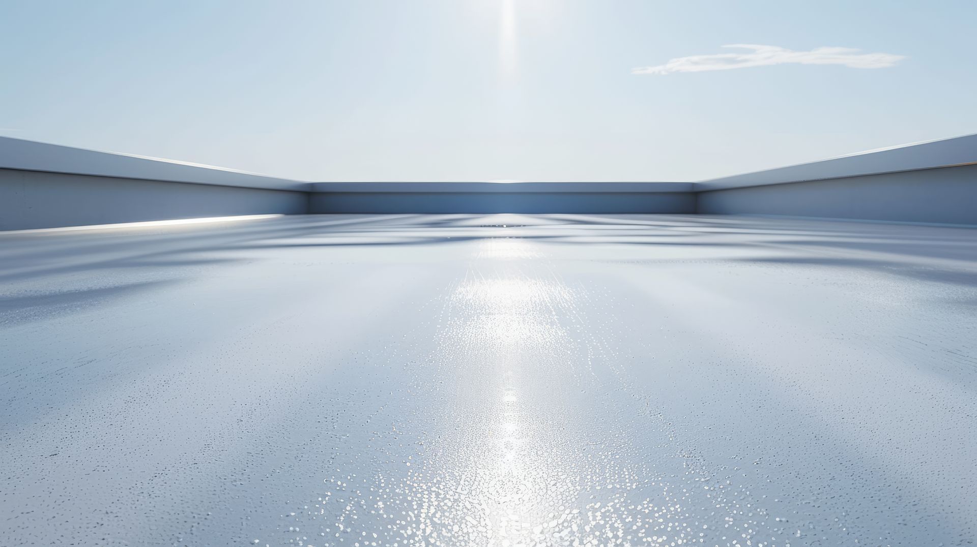 Un espace vaste, lumineux et ouvert, avec un sol lisse et clair.