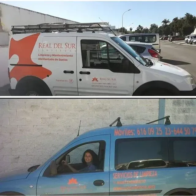 Una camioneta blanca con la palabra Real del Sur.