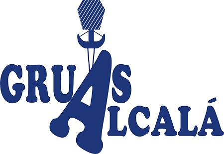 Un logotipo azul y blanco para Gruas Alcalá