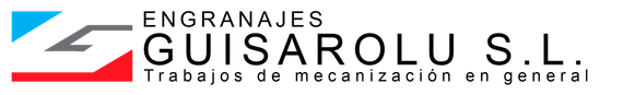 Logotipo de ENGRANAJES GUISAROLU SL con icono geométrico rojo, gris y azul y texto negro con el nombre de la empresa.