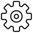 Icono de engranaje con contorno negro y círculo central sobre fondo blanco