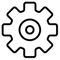 Icono de engranaje con contorno negro y círculo central sobre fondo blanco