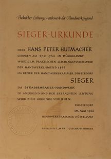 Sieger-Urkunde Hans-Peter Hutmacher