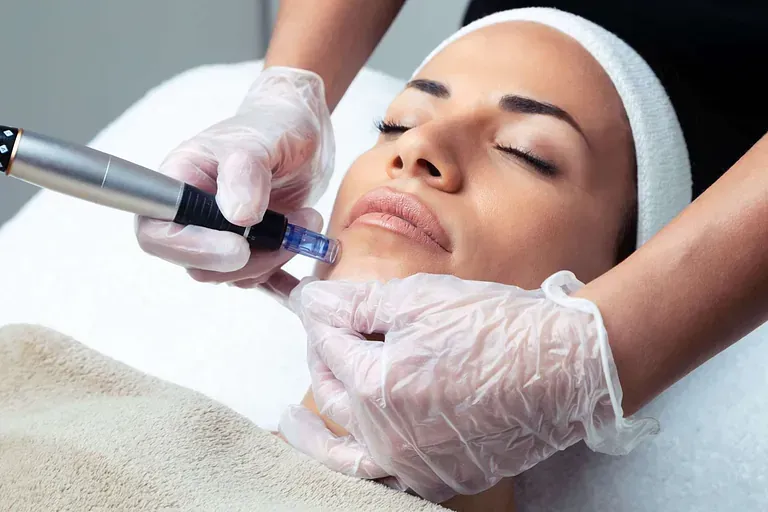Una mujer está recibiendo un tratamiento facial en un salón de belleza.
