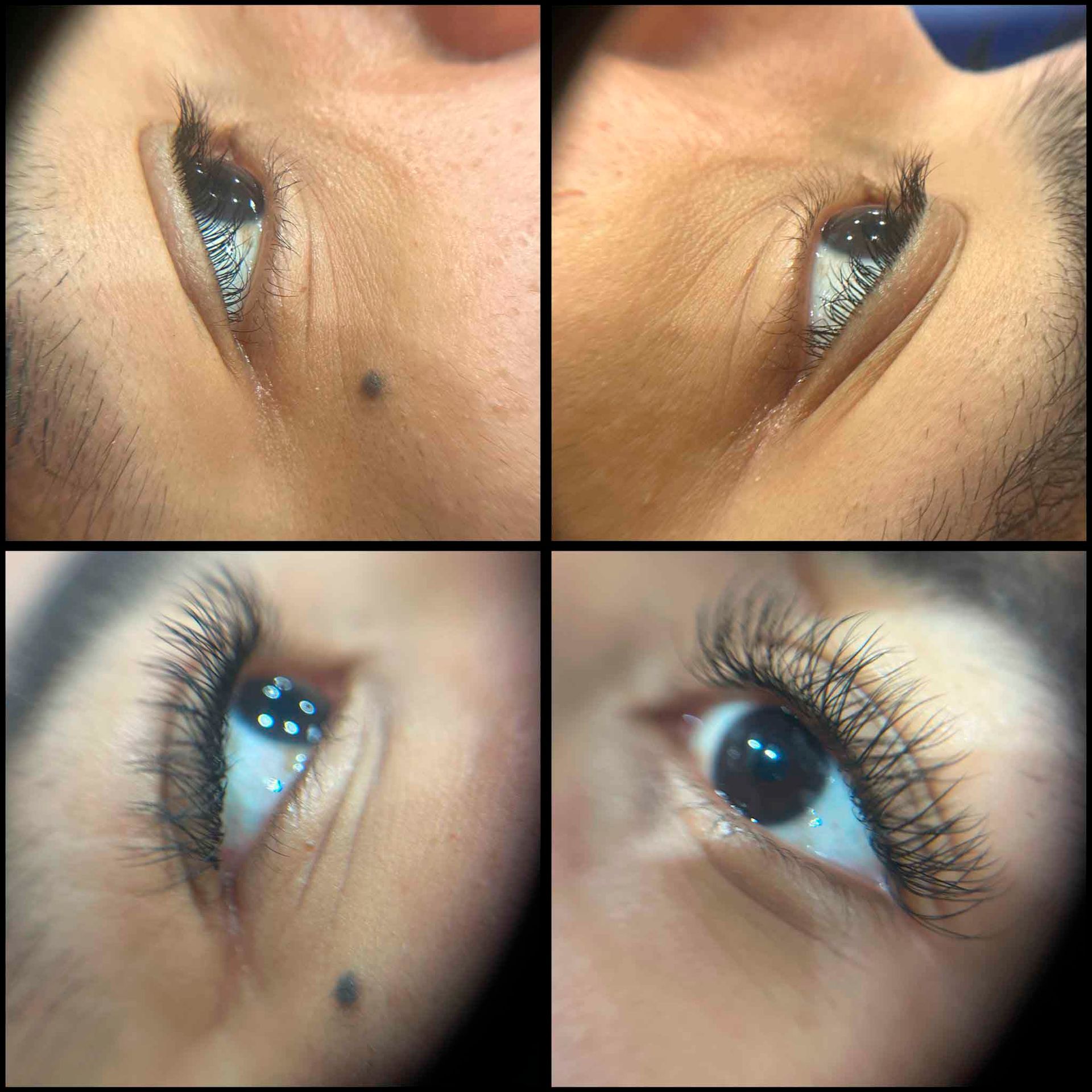 Un collage de cuatro imágenes del ojo de una mujer.