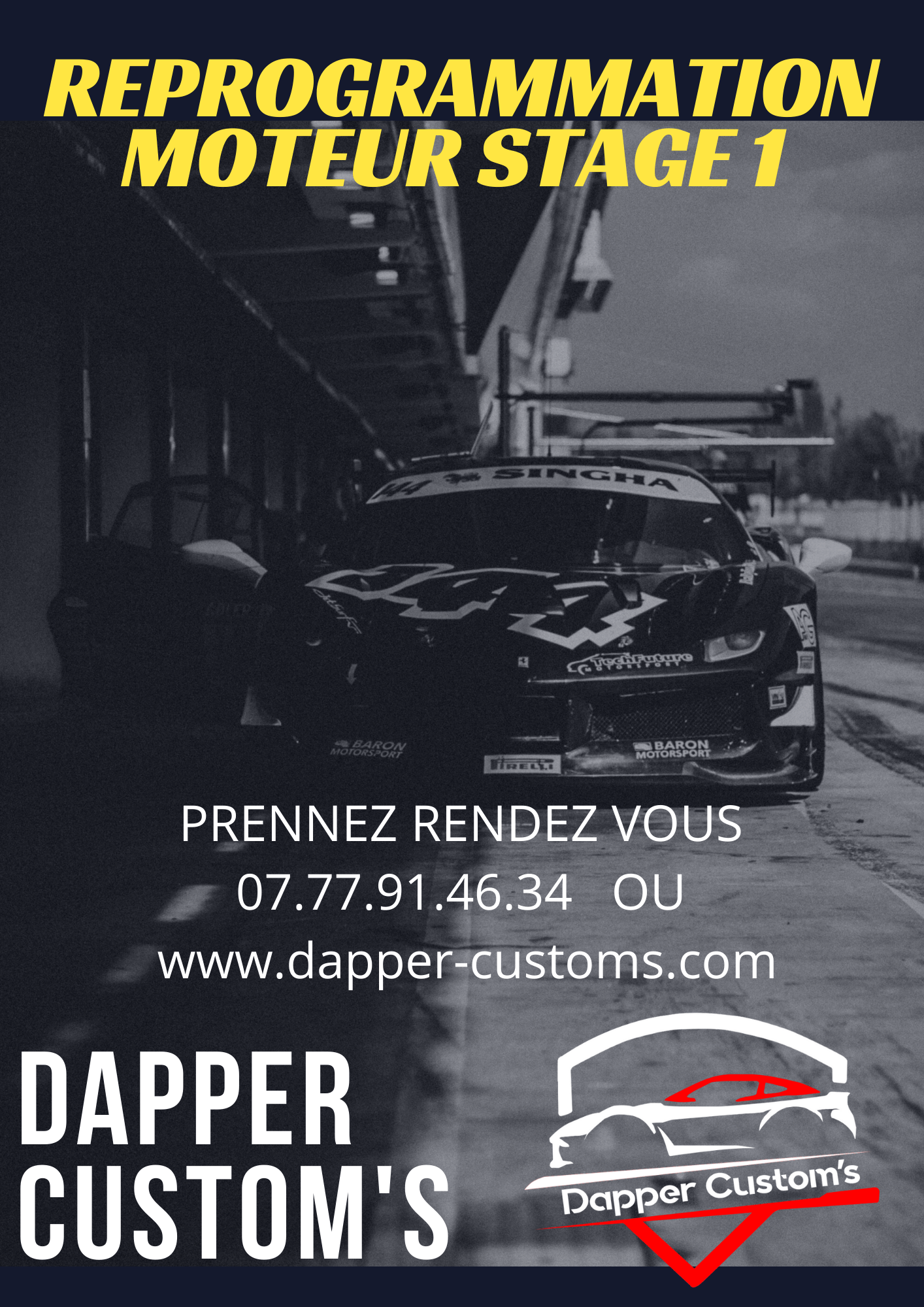 Élément de communication visuelle de dapper Custom's mettant en avant la prise de rendez-vous