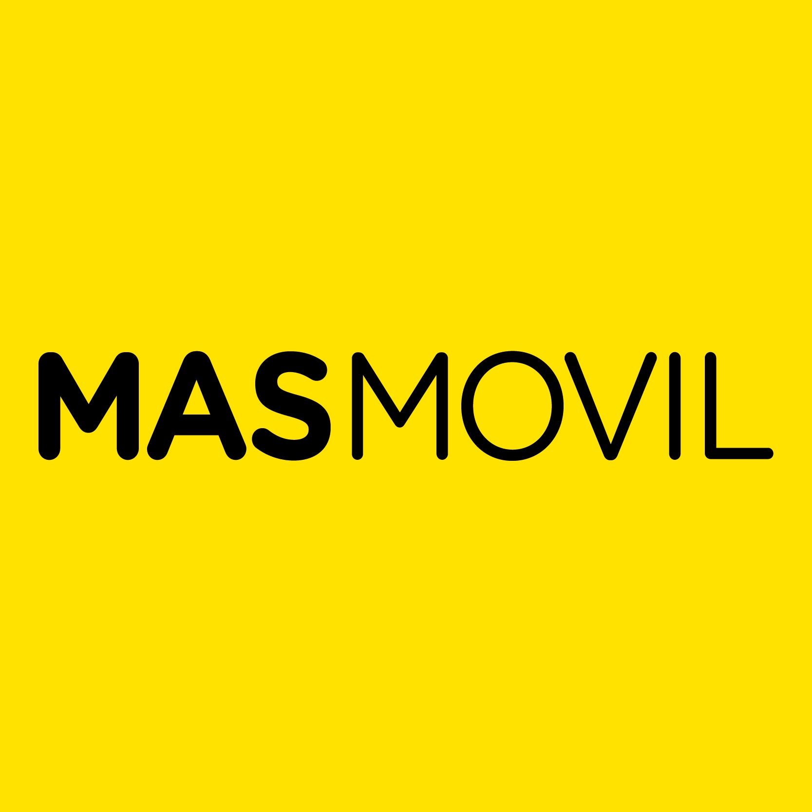 Logotipo MASMOVIL sobre fondo amarillo.