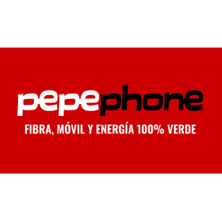 Pepephone logo on red background. Text: