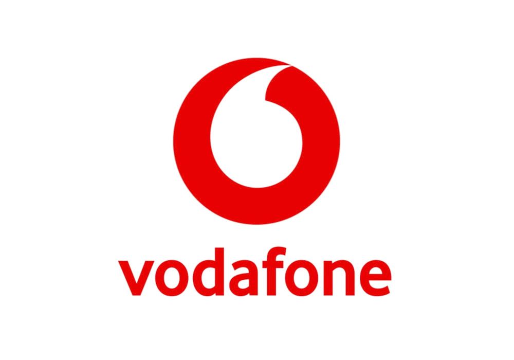 Logotipo de Vodafone: círculo rojo con una marca de diálogo blanca;