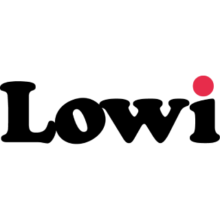 Logotipo de Lowi con texto negro y un punto rojo para la