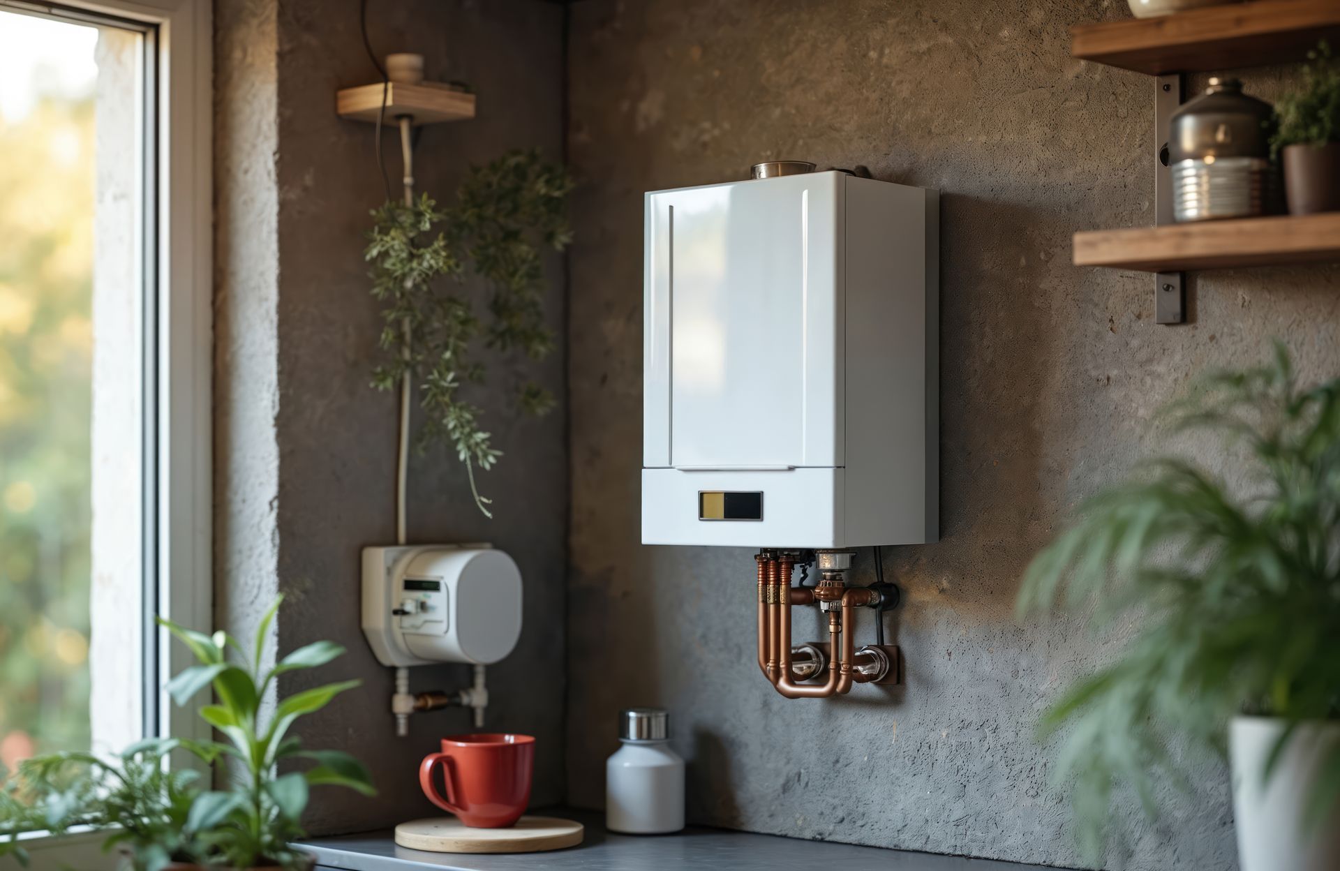 Une cuisine propre avec une chaudière à gaz
