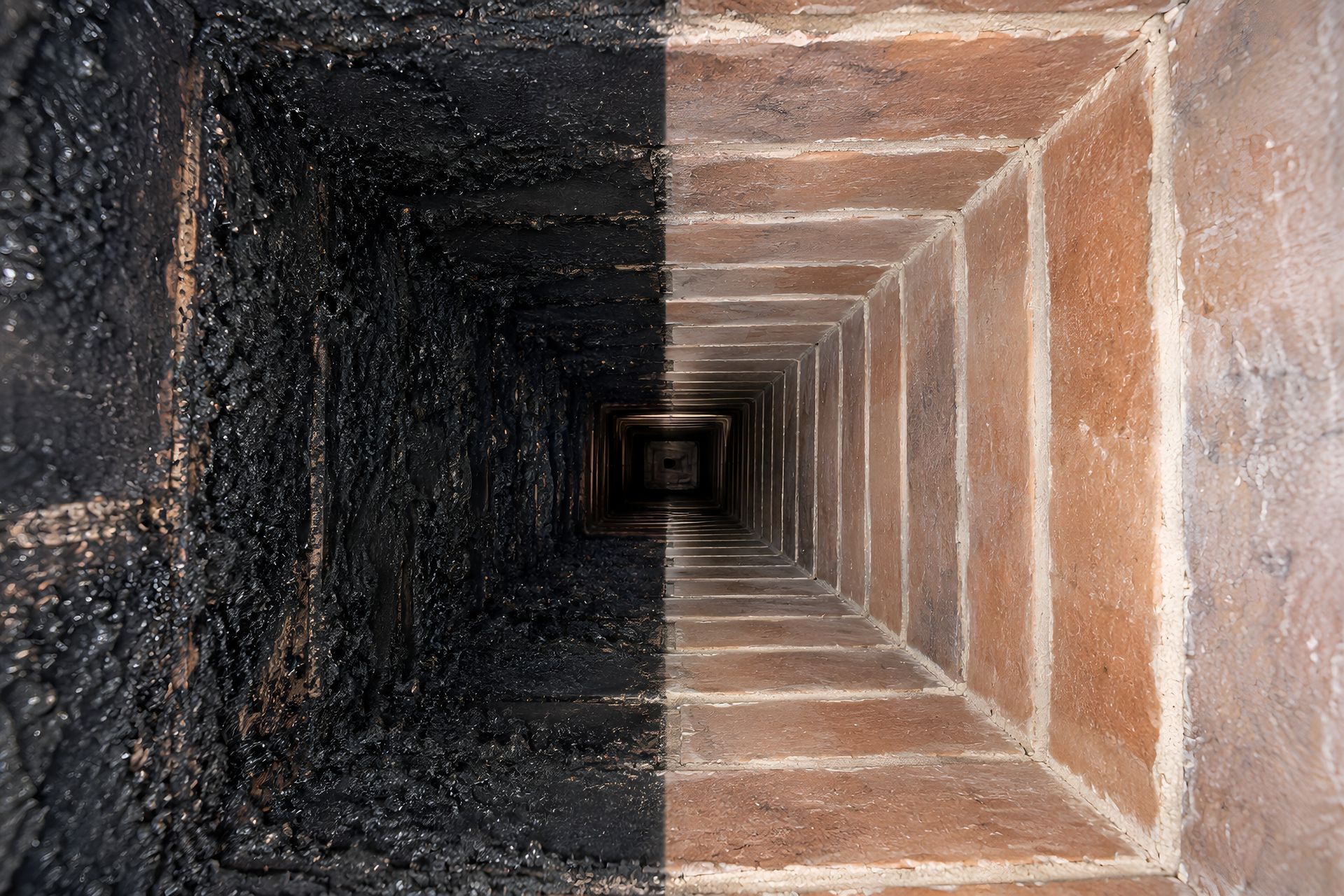 L'intérieur d'un conduit avant et après un ramonage