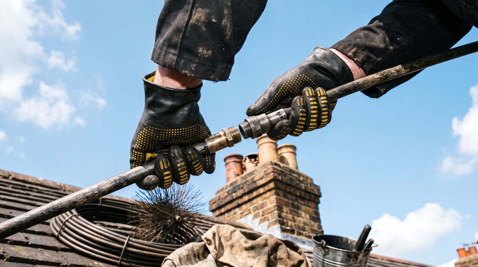 Des mains de ramoneur qui travaillent