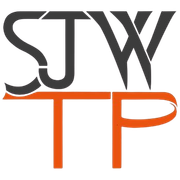 Logo stylisé SJW TP noir et orange sur fond blanc