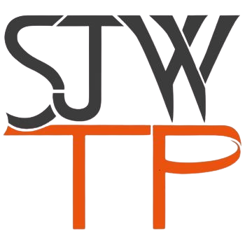 Logo stylisé SJW TP noir et orange sur fond blanc