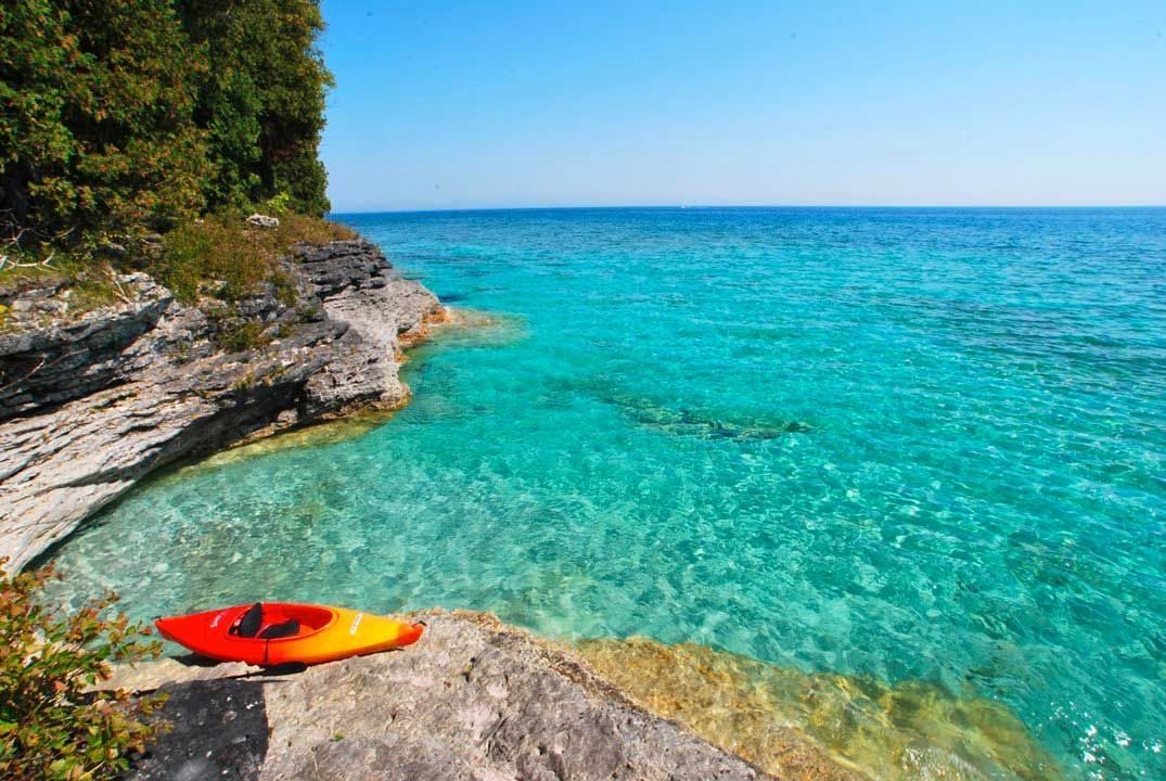 Lake Michigan shoreline with kayak