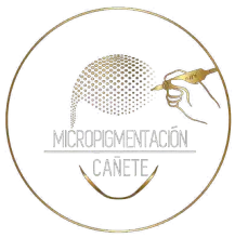 Gold-lined logo: hand holding a micropigmentation pen; "MICROPIGMENTACIÓN CAÑETE" within a circle.