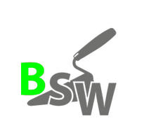 Ein Logo für eine Firma namens BSW mit einer Maurerkelle.