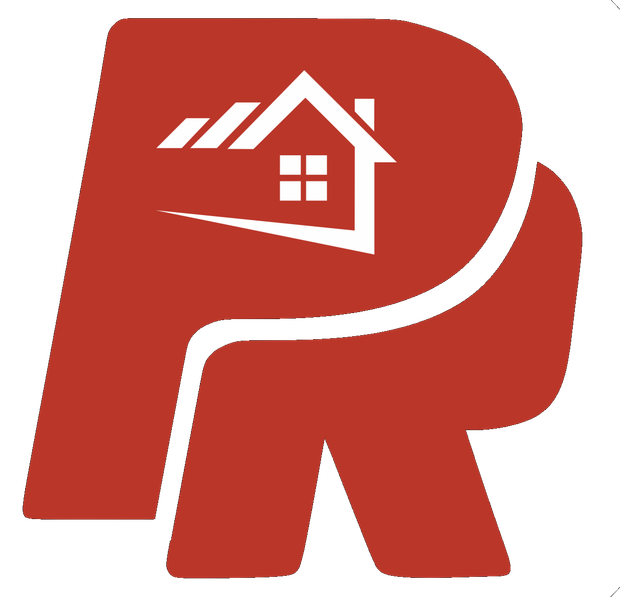 Red stylized letter R with a white house icon inside on a white background