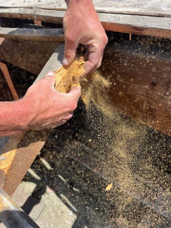 Liteau de charpente en bois vermoulu