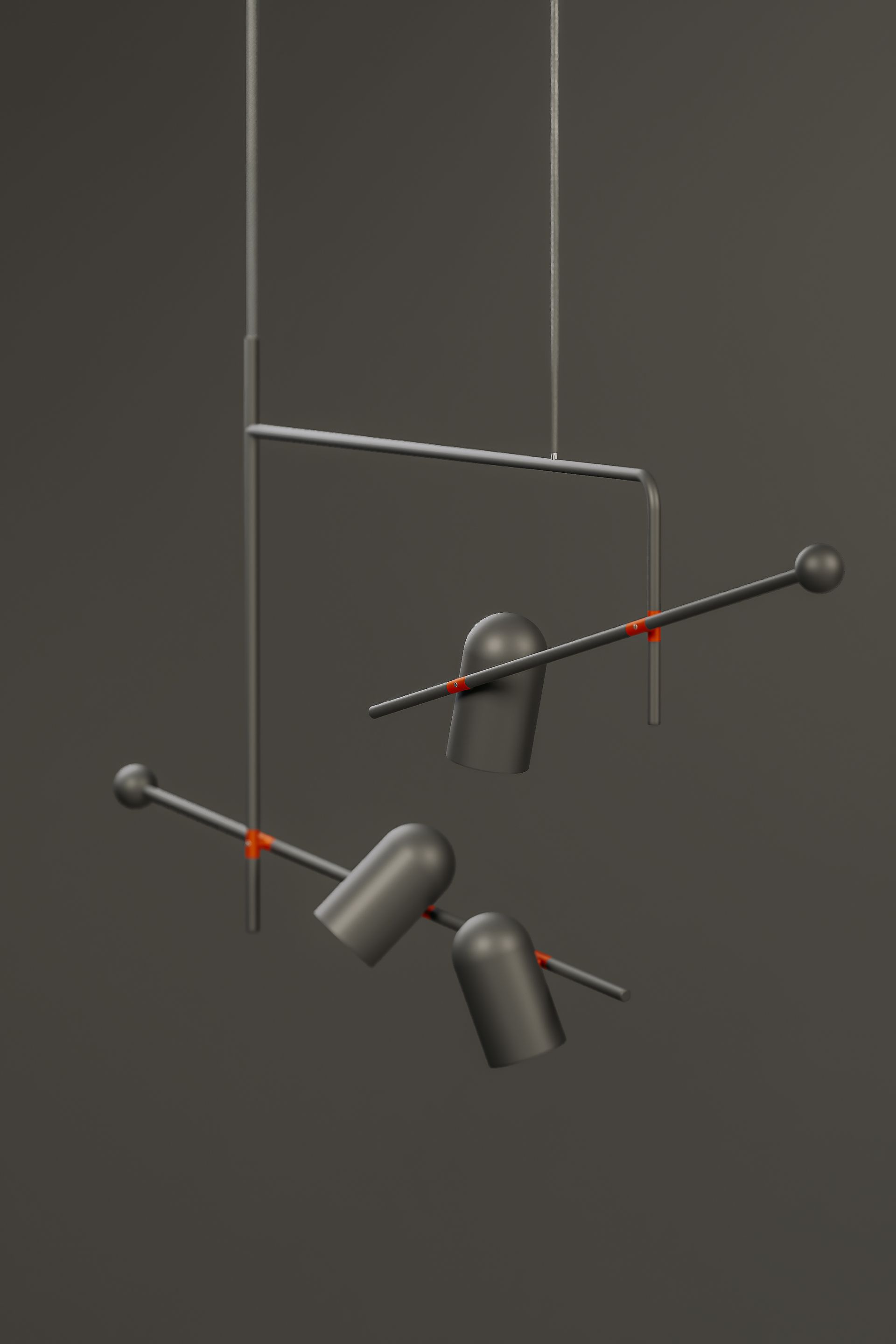 Hängende Lampe im Mobile-Stil, Schwarze Ausführung auf schwarzem Grund