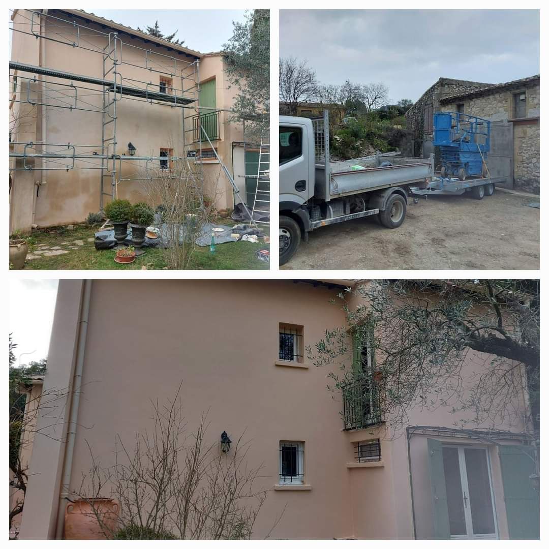 Différentes étapes de la peinture d'une façade