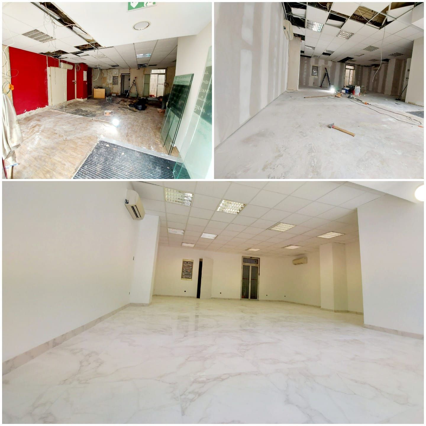 Différentes étapes de la rénovation d'un bureau