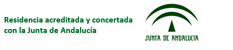 Texto verde y logo de la Junta de Andalucía con el texto “Residencia acreditada y concertada con la Junta de Andalucía”