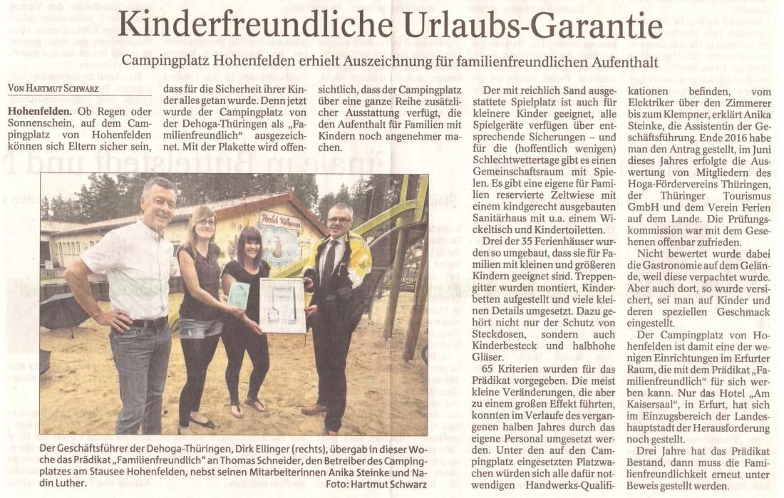 Zeitungsartikel in der Weimarer Allgemeine