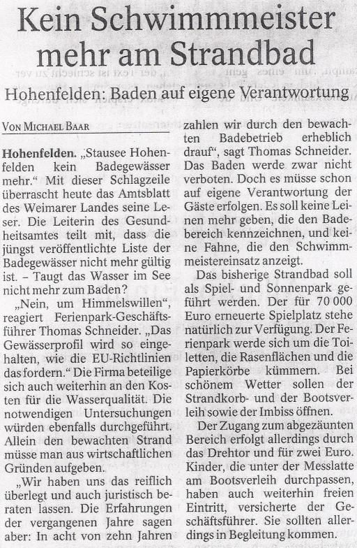 Zeitungsartikel in der Weimarer Allgemeine