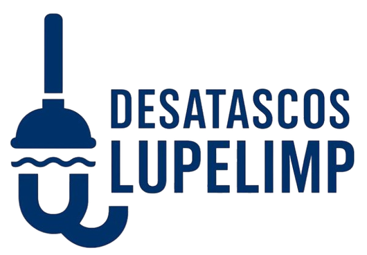 Logotipo con un émbolo azul y las palabras "Desatascos Lupelimp".