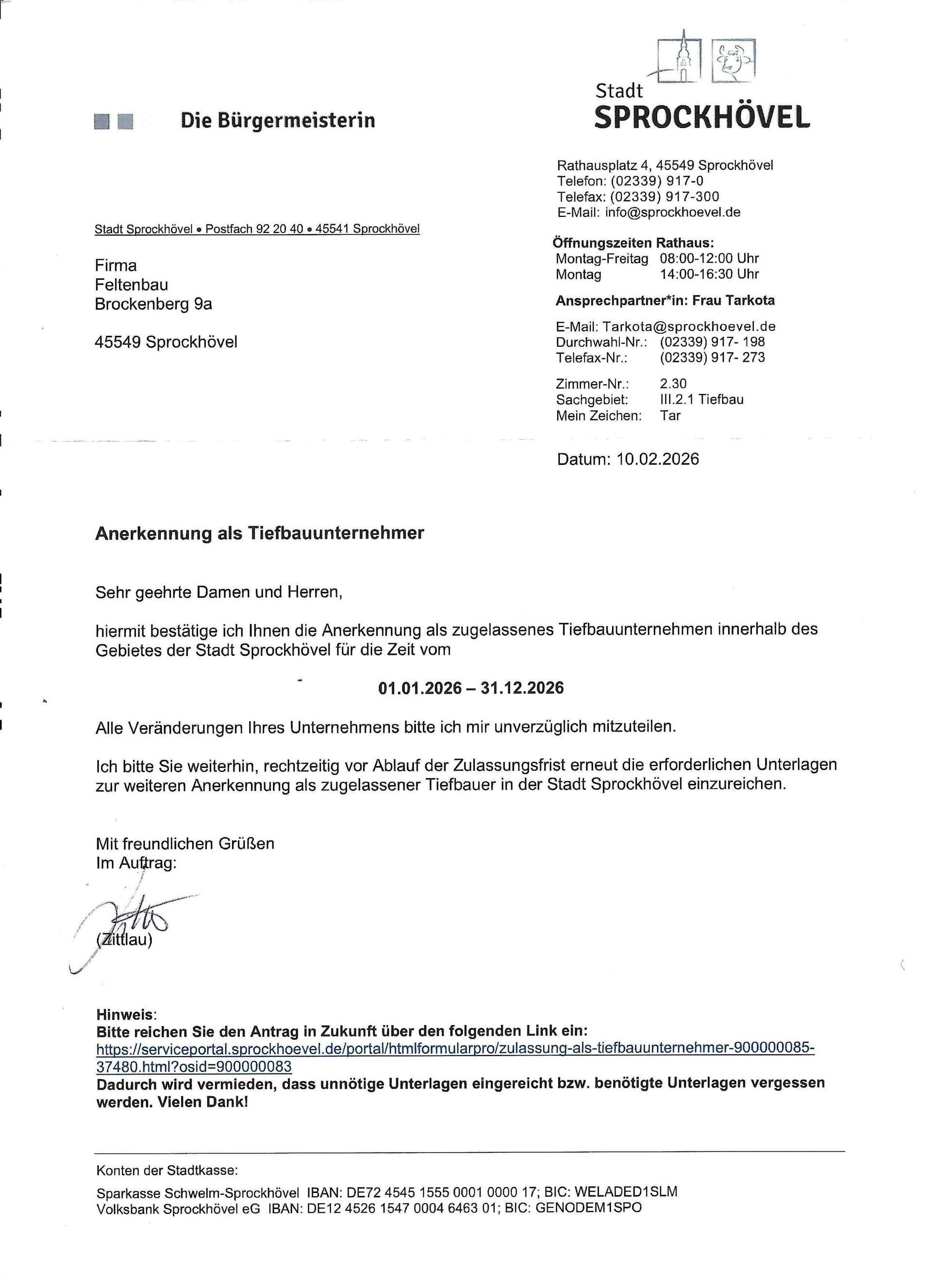 Anerkennung als Tiefbauunternehmer