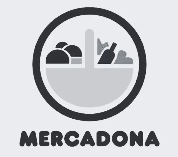 Logotipo de Mercadona: icono circular gris sobre la palabra “MERCADONA” en letras negras en negrita.