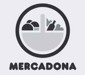 Logotipo de Mercadona: icono circular gris sobre la palabra “MERCADONA” en letras negras en negrita.