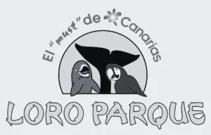 Loro Parque logo with two parrots and the text “El lugar de Canarias”
