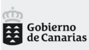 Logotipo del Gobierno de Canarias con escudo negro y corona gris sobre fondo blanco.