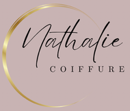 Un logo pour nathalie coiffure avec un cercle doré autour