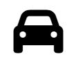 Un icono en blanco y negro de un automóvil sobre un fondo blanco.