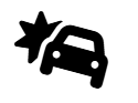 Un icono en blanco y negro de un automóvil con una estrella en él.