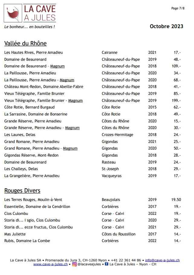 Liste des vins français - La cave à Jules