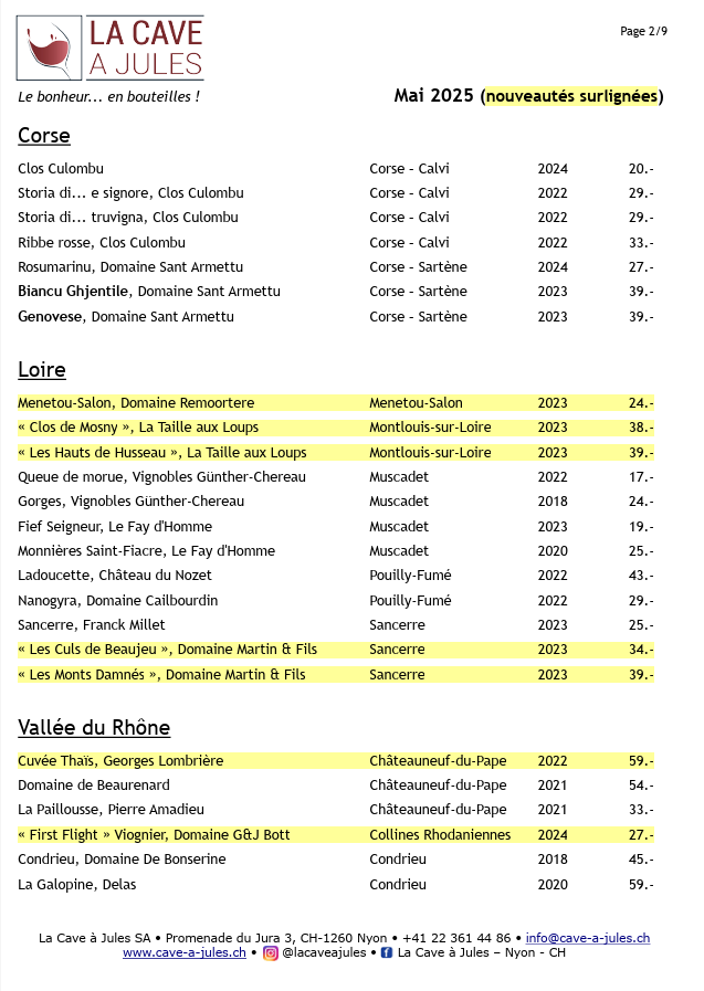 Liste des vins français - La cave à Jules