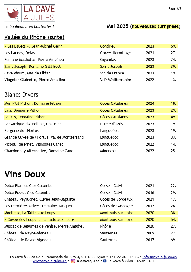 Liste des vins français - La cave à Jules