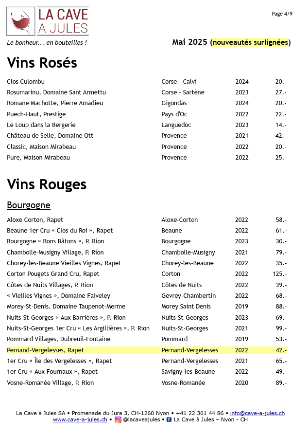 Liste des vins français - La cave à Jules