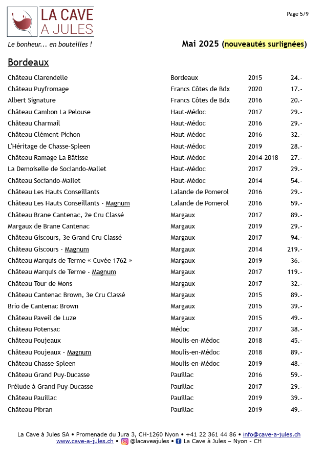 Liste des vins français - La cave à Jules