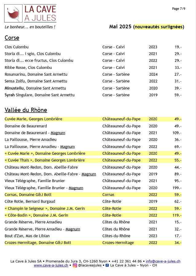 Liste des vins français - La cave à Jules