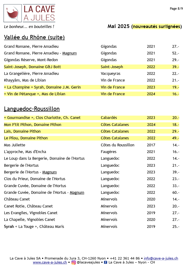 Liste des vins français - La cave à Jules
